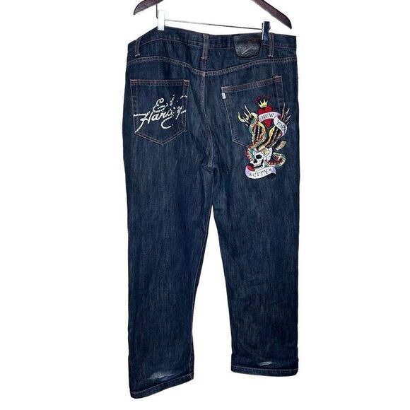 VTG Ed Hardy Denim Button Front Jeans Loose Fit Wide Leg By Christian Audigier S - Picture 4 of 9